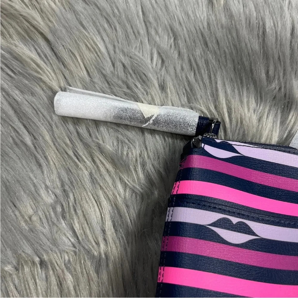 Kate Spade New York Pink Multi Stripe Patrice Lip Print Satchel Purse